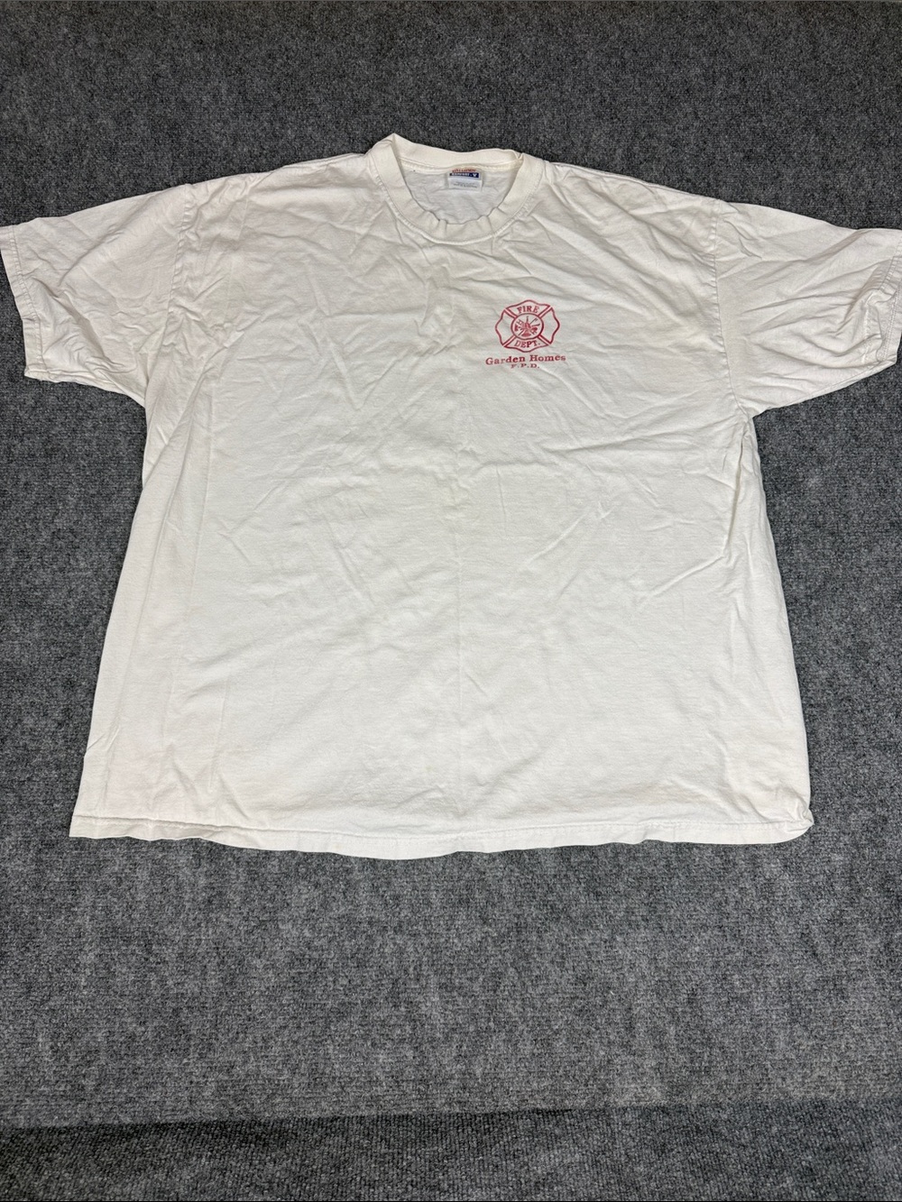 White T-Shirt with Red Firefighter Emblem